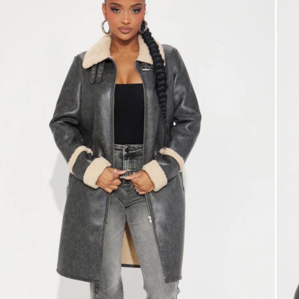 Women's Gray Shearling-Lined Coat